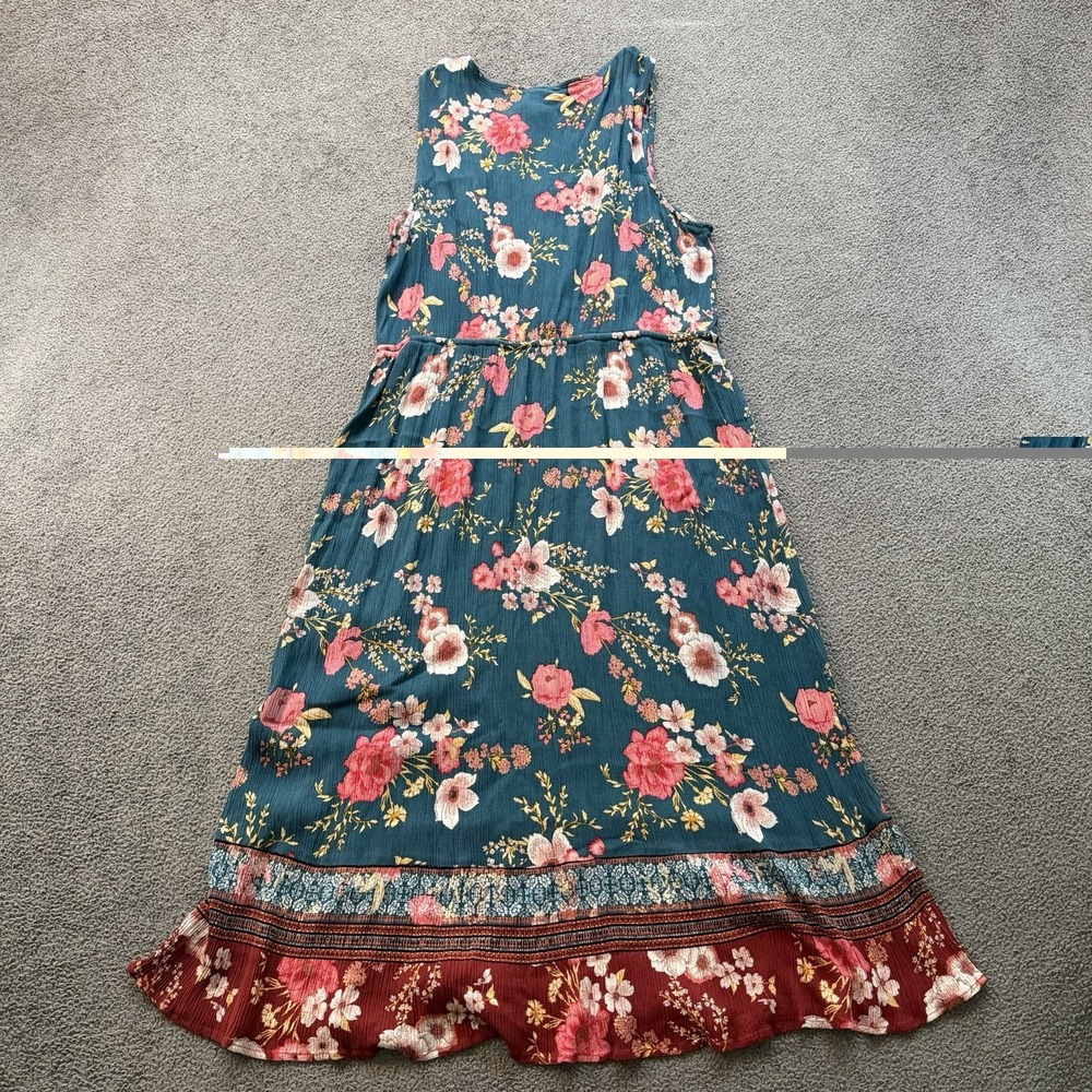 Knox Rose Teal Floral Midi Maxi Dress Sleeveless Boho Cottage Peasant Women's XL - Picture 12 of 12